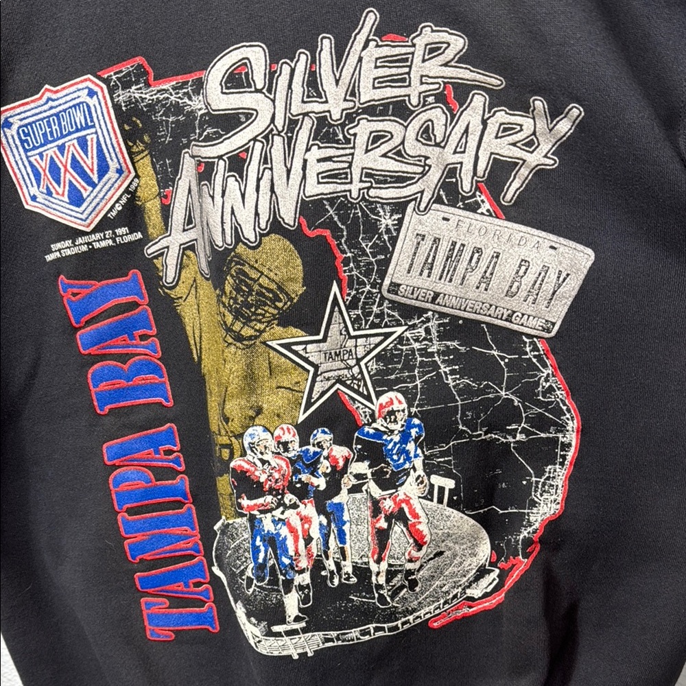 Vintage Super Bowl XXV Silver Anniversary Black Sweatshirt